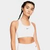 Nike Women’s Dri-FIT Swoosh Medium-Support 1-Piece Pad Sports Bra White / Black -Sports Fashion Clothing Store bv3636100 w nk df swsh 1pp bra B