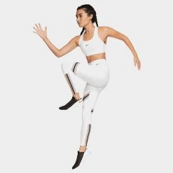 Nike Women’s Dri-FIT Swoosh Medium-Support 1-Piece Pad Sports Bra White / Black -Sports Fashion Clothing Store bv3636100 w nk df swsh 1pp bra D