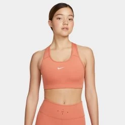 Nike Women’s Dri-FIT Swoosh Medium-Support 1-Piece Pad Sports Bra Madder Root / White