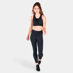 Nike Women's Dri-FIT Swoosh Air Force 1 Medium-Support Laced Sports Bra Black / Black -Sports Fashion Clothing Store dd1432010 w nk swoosh af1 brablackblack B
