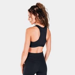 Nike Women's Dri-FIT Swoosh Air Force 1 Medium-Support Laced Sports Bra Black / Black -Sports Fashion Clothing Store dd1432010 w nk swoosh af1 brablackblack D