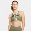 Nike Women's Dri-FIT Swoosh Air Force 1 Medium-Support Laced Sports Bra Medium Olive / Sequoia - Pink Glaze -Sports Fashion Clothing Store dd1432222 swsh af1 bra medolvsqmedolv A