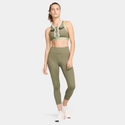 Nike Women's Dri-FIT Swoosh Air Force 1 Medium-Support Laced Sports Bra Medium Olive / Sequoia - Pink Glaze -Sports Fashion Clothing Store dd1432222 swsh af1 bra medolvsqmedolv C