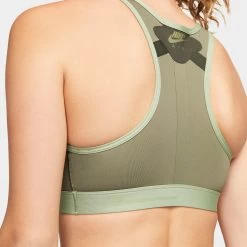 Nike Women's Dri-FIT Swoosh Air Force 1 Medium-Support Laced Sports Bra Medium Olive / Sequoia - Pink Glaze -Sports Fashion Clothing Store dd1432222 swsh af1 bra medolvsqmedolv E