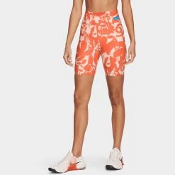 Nike Women’s One Luxe Icon Clash Mid-Rise Training Bike Shorts Rush Orange / Rush Orange - Laser Blue -Sports Fashion Clothing Store dm7627817 w nk one luxe ic mr bke shrt B