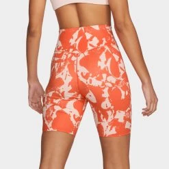 Nike Women’s One Luxe Icon Clash Mid-Rise Training Bike Shorts Rush Orange / Rush Orange - Laser Blue -Sports Fashion Clothing Store dm7627817 w nk one luxe ic mr bke shrt C