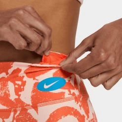 Nike Women’s One Luxe Icon Clash Mid-Rise Training Bike Shorts Rush Orange / Rush Orange - Laser Blue -Sports Fashion Clothing Store dm7627817 w nk one luxe ic mr bke shrt D