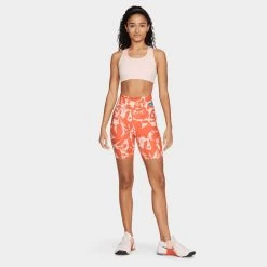 Nike Women’s One Luxe Icon Clash Mid-Rise Training Bike Shorts Rush Orange / Rush Orange - Laser Blue -Sports Fashion Clothing Store dm7627817 w nk one luxe ic mr bke shrt E