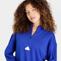 Adidas Women's Sportswear Half Zip Sweat Dress / Semi Lucid Blue -Sports Fashion Clothing Store hm2894 sprtswr halfzip sweat dress B
