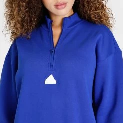 Adidas Women's Sportswear Half Zip Sweat Dress / Semi Lucid Blue -Sports Fashion Clothing Store hm2894 sprtswr halfzip sweat dress D