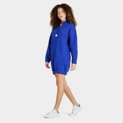 Adidas Women's Sportswear Half Zip Sweat Dress / Semi Lucid Blue -Sports Fashion Clothing Store hm2894 sprtswr halfzip sweat dress E