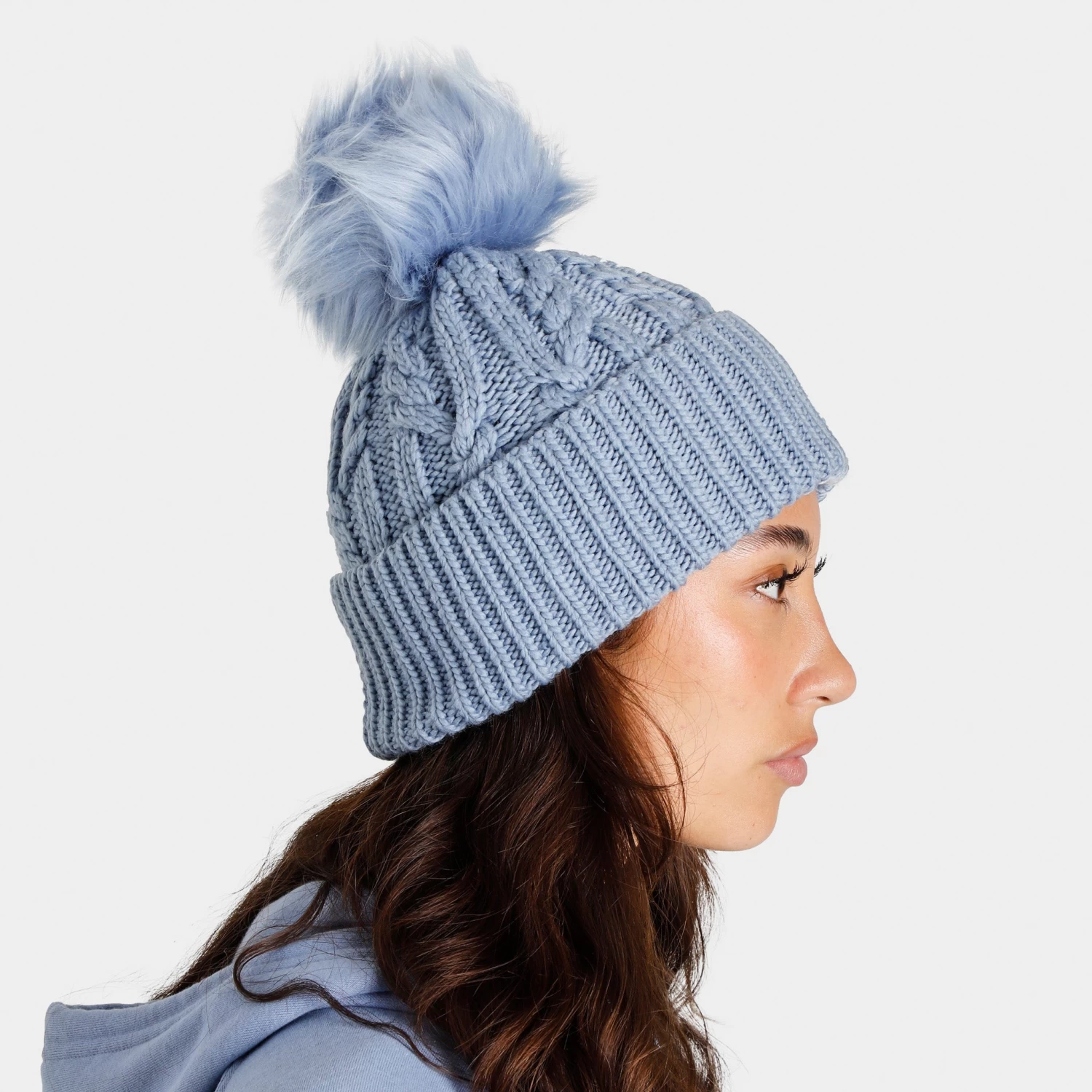 The North Face Women's Oh Mega Fur Pom Beanie / Folk Blue 4 The North Face Women's Oh Mega Fur Pom Beanie / Folk Blue - Image 3