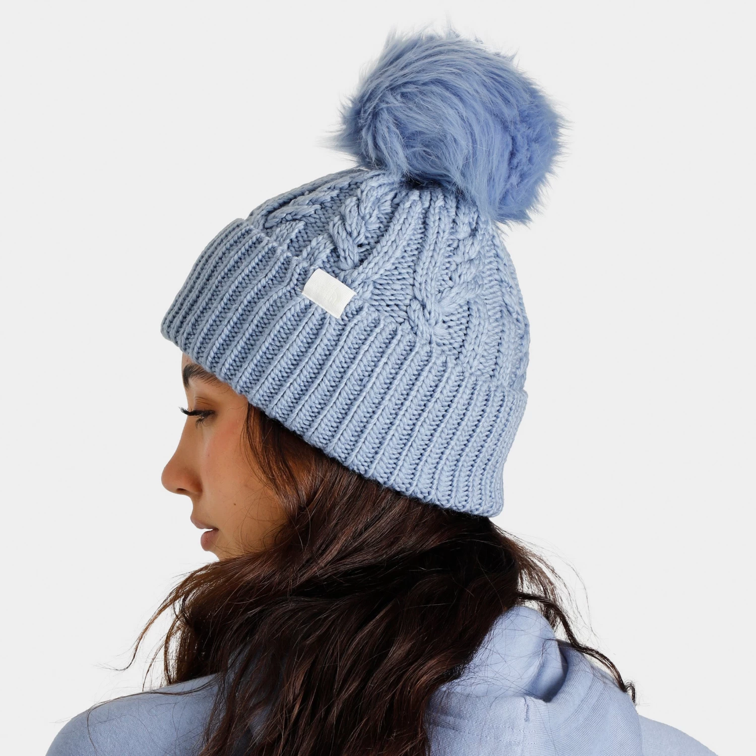 The North Face Women's Oh Mega Fur Pom Beanie / Folk Blue 3 The North Face Women's Oh Mega Fur Pom Beanie / Folk Blue - Image 2