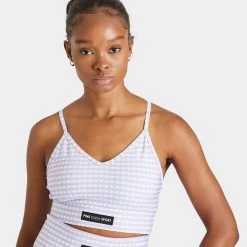 Pink Soda Sport Women’s Gingham Sports Bra Pastel Lilac / Optic White -Sports Fashion Clothing Store psstw11478lil gingham bra B