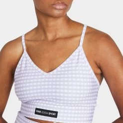 Pink Soda Sport Women’s Gingham Sports Bra Pastel Lilac / Optic White -Sports Fashion Clothing Store psstw11478lil gingham bra D