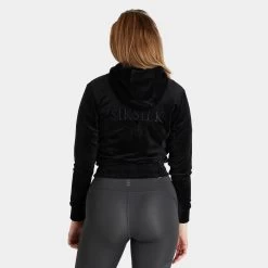 Sik Silk Women's Velour Embroidered Track Jacket / Black -Sports Fashion Clothing Store ssw3398 siksilk velour embroidered track jacket black C