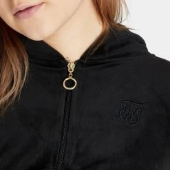 Sik Silk Women's Velour Embroidered Track Jacket / Black -Sports Fashion Clothing Store ssw3398 siksilk velour embroidered track jacket black D