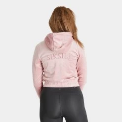 Sik Silk Women's Velour Embroidered Track Jacket / Pink -Sports Fashion Clothing Store ssw3548 siksilk velour embroidered track jacket pink C
