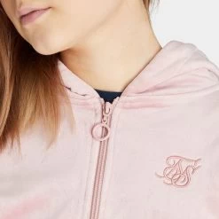 Sik Silk Women's Velour Embroidered Track Jacket / Pink -Sports Fashion Clothing Store ssw3548 siksilk velour embroidered track jacket pink D