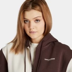 Supply & Demand Women's Splice Full Zip Hoodie White Sand / French Toast -Sports Fashion Clothing Store suptw16030 splice fz hoodie B