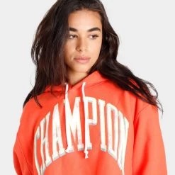 Champion Women’s Yarn-Dyed Reverse Weave Cropped Pullover Hoodie / Poppy Orange -Sports Fashion Clothing Store wl5999586q9ab1 yrndyed rvrse weave crp hoodie B