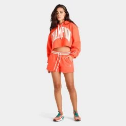 Champion Women’s Yarn-Dyed Reverse Weave Cropped Pullover Hoodie / Poppy Orange -Sports Fashion Clothing Store wl5999586q9ab1 yrndyed rvrse weave crp hoodie E